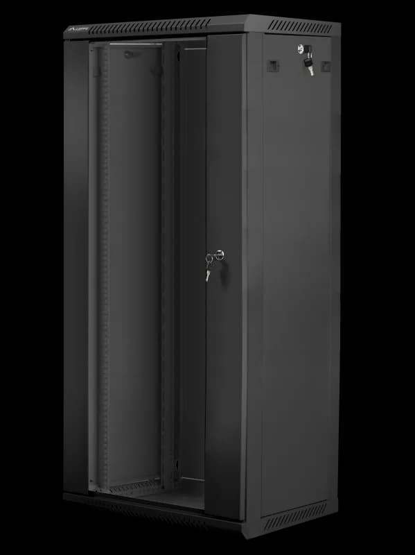 Dulap rack 19" perete 27U / 600x450 (flat pack) cu ușă din sticlă, negru V2