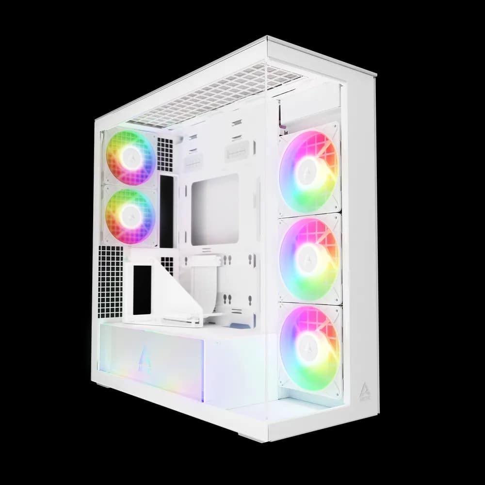 CARCASA Arctic "Xtender VG Wh", mid tower, max 8xfan, 3x P14 Pro R A-RGB si 2x P12 Pro A-RGB instalate, shroud 24 LED ARGB, USB-C x 1, USB 3.2 x 2, audio+mic, 7 sloturi exp, GPU vertical, riser PCIe 4.0, alb, "ACPCC00017A"