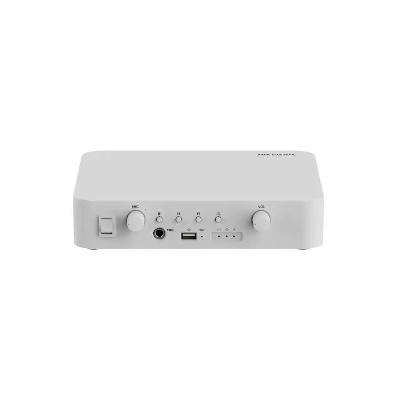 Network Amplifier Hikvision DS-QAE1A40G1-VB, intrari audio: USB/Bluetooth/MIC/RCA, suporta: schedule/live/emergency broadcast, alarm linkage, TTS, protocol: IPv4, HTTP, HTTPS, SSL/TLS, DNS, NTP, TCP, UDP, IGMP, ICMP, DHCP, ARP, SSH, putere: 40 W / 24 VDC, alarma: 1/1, material: plastic