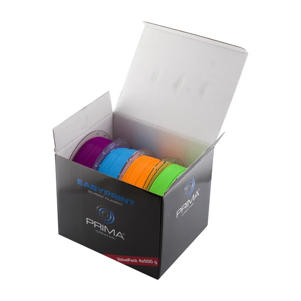 Filament PrimaCreator EasyPrint PLA Value Pack Neon – 1,75 mm – 4x 500 g (Total 2 kg) – Neon Blue, Neon Green, Neon Orange, Neon Purple — miniatură