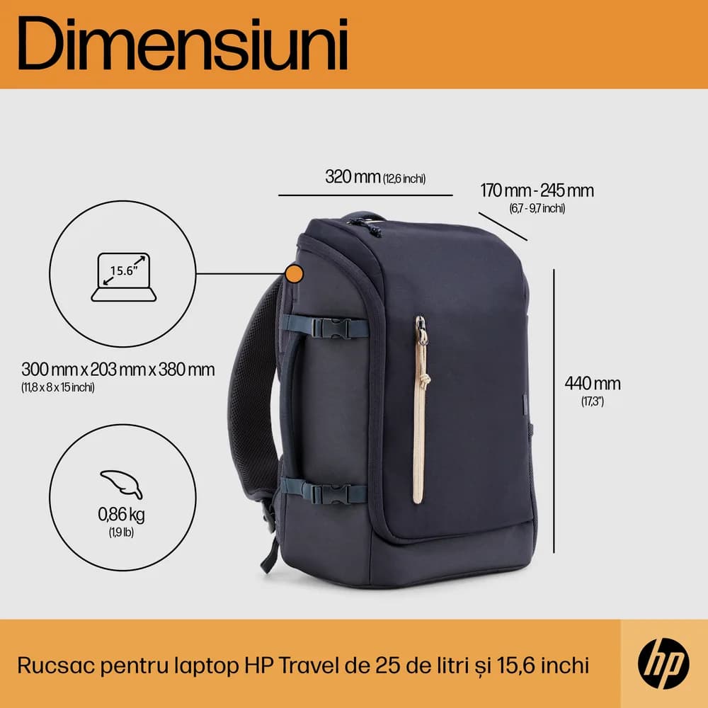 HP Travel 25L IGR 15.6inch Backpack "6B8U4AA" — miniatură