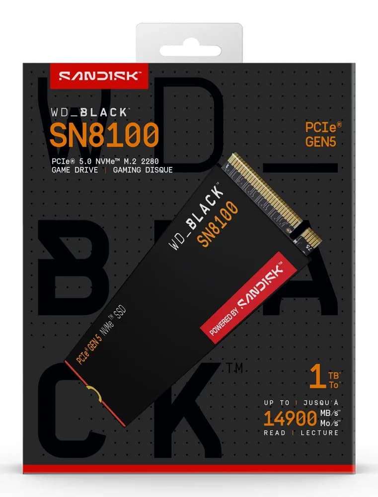 SSD WD Black SN8100 1TB M.2 2280 PCIe Gen5 x4 NVMe, Read/Write: 14900/11000 MBps, IOPS 1600K/2400K, TBW: 600 "WDS100T1X0M-00CMT0" — miniatură