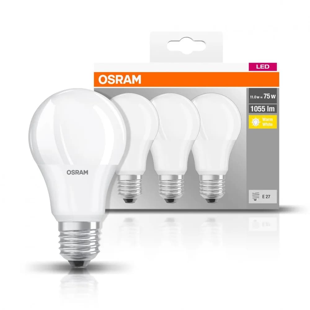 3 Becuri LED Osram Base Classic A, E27, 10W (75W), 1055 lm, luminacalda(2700K) — miniatură