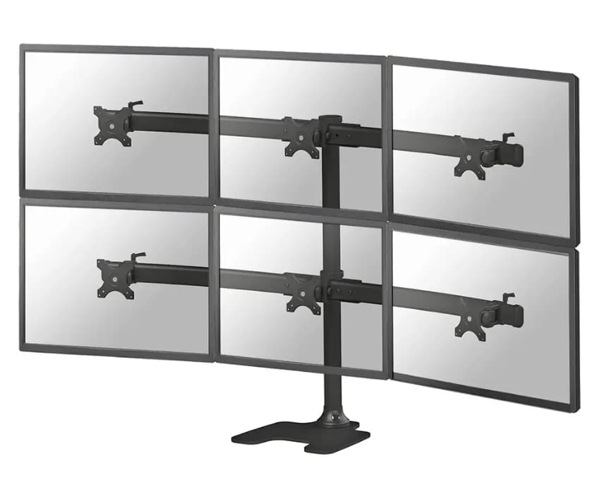 Suport 6 monitoare de birou Neomounts FPMA-D700DD6; pentru display-uri cu diagonale 10"-27", sistem de prindere VESA 100x100~100x100, greutate maxima suportata 8 - per ecrankg, full motion, tilt +180°, swivel +180°, rotate +360°; inaltime reglabila manual 320-888mm; culoare negru.
