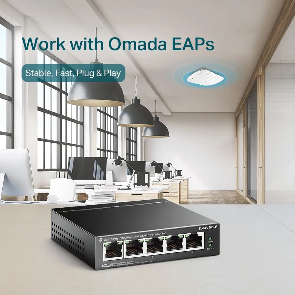 SWITCH PoE TP-LINK 5 porturi 10/100Mbps (4 PoE), IEEE 802.3af, carcasa metalica "TL-SF1005LP" — miniatură