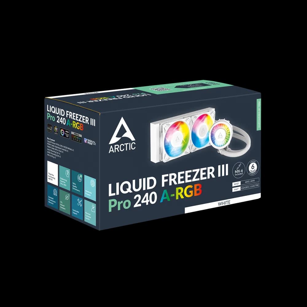 COOLER Arctic "Liquid Freezer III Pro 240 ARGB", skt. Intel si AMD, racire cu lichid, 2 x 120mm P12 Pro, 600 - 3000 RPM, ARGB adresabil, alb "ACFRE00186A" — miniatură