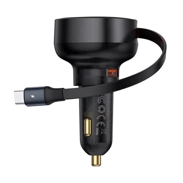 INCARCATOR auto Baseus Enjoyment Pro, 1 x USB Type-C cablu retractabil, 1 x USB, total output 60W, pt. bricheta auto, negru "C00057800111-00" - 6932172635817 — miniatură