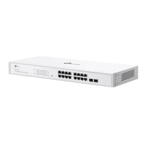 TP-LINK 16-Port Gigabit Smart Switch with 16× Gigabit RJ45 ports and 2× Gigabit SFP slots, Interfata: 16× 10/100/1000 Mbps RJ45 Ports (Auto- Negotiation/Auto MDI/MDIX), Dimensiuni: 440×180×44 mm, Capacitate Switch: 36 Gbps, Packet Forwarding Rate: 26.78 Mpps — miniatură
