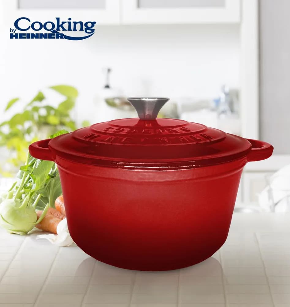 SEMIOALA FONTA EMAILATA+CAPAC 28X13 CM, 6L, RED LINE, COOKING BY HEINNER — miniatură
