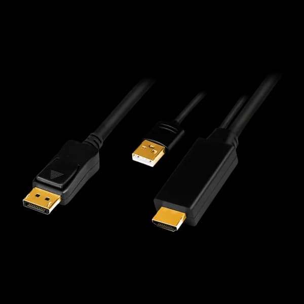 CABLU video LOGILINK, HDMI (T) 1.4 + USB (T) la DisplayPort (T) 1.2, 2m, conectori auriti, rezolutie maxima 4K (3840 x 2160) la 30 Hz, plastic, triplu ecranaj, USB powered, negru, "CH0091"