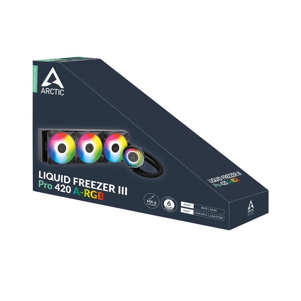 COOLER Arctic "Liquid Freezer III Pro 420 A-RGB", skt. LGA1851, LGA 1700, AM4, AM5, racire cu lichid, 3 x 140mm P14 Pro ARGB, 800 - 2800 RPM, ARGB, negru "ACFRE00185A" — miniatură