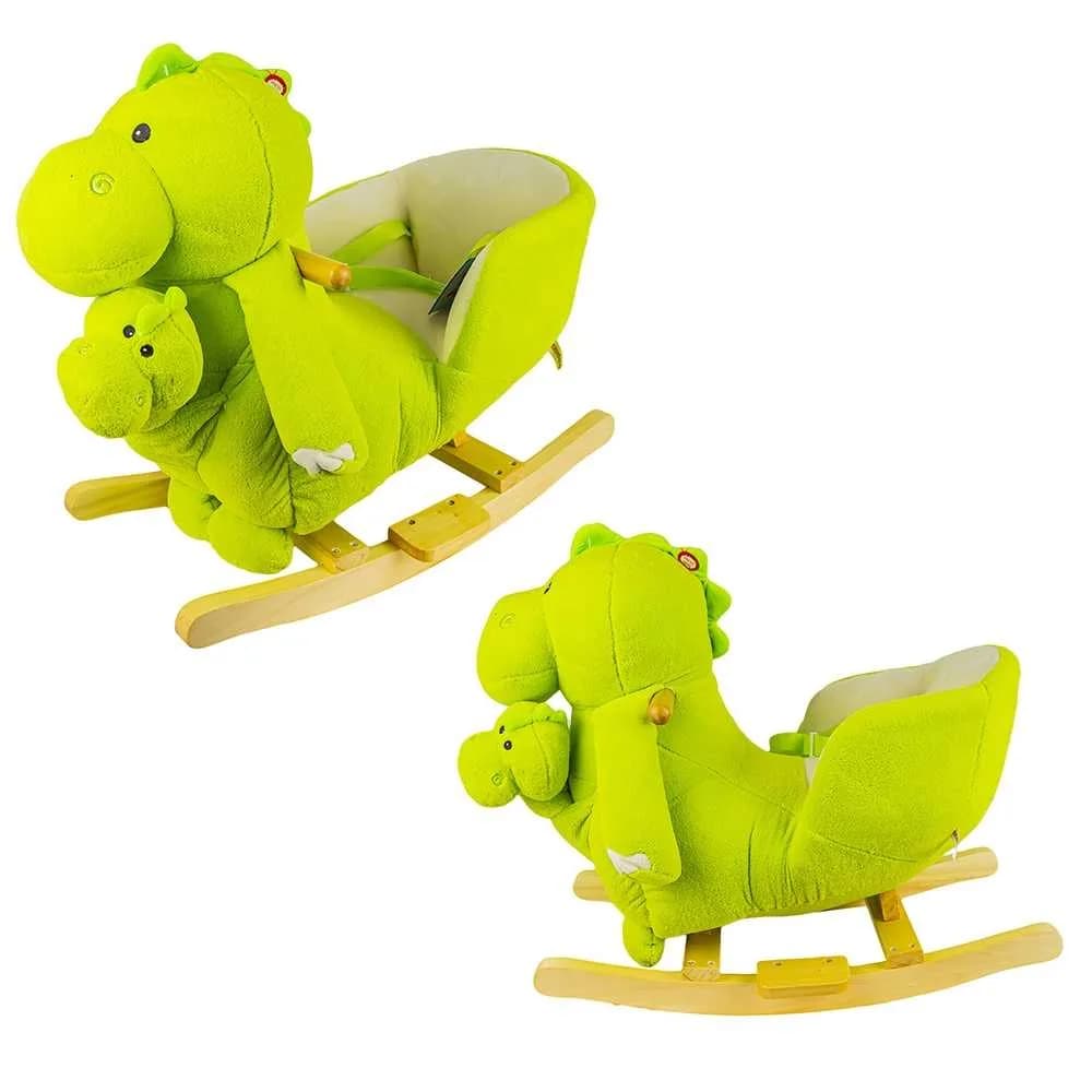 Balansoar pentru bebelusi, Dinozaur, lemn + plus, 60x34x45 cm — miniatură