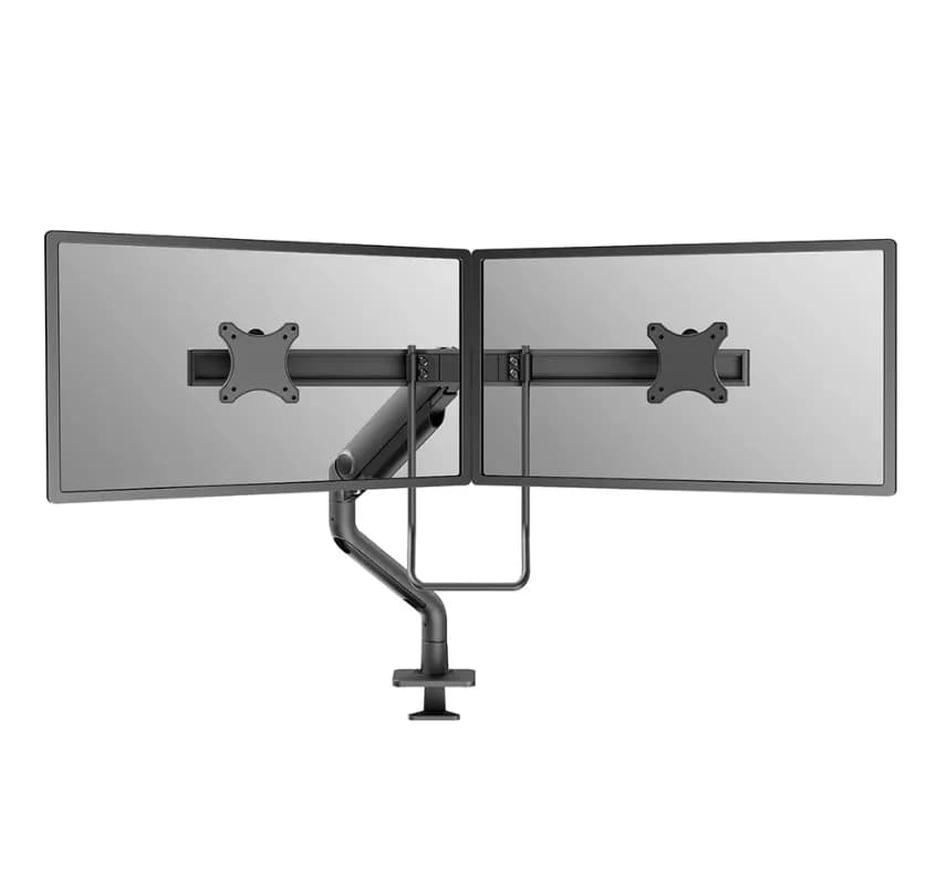 Brat dublu monitor Neomounts DS75S-950BL2; pentru display-uri cu diagonale 17"-32", sistem de prindere VESA 75x75~100x100, greutate maxima suportata 8 - per ecrankg, full motion, tilt 60°, swivel 90°, rotate 180°, distanta fata de perete 204-741mm; gas spring; culoare negru.