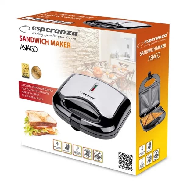 Prajitor de paine tip Sandwich maker Esperanza Asiago EKT011 1000W Negru/Gri "EKT011" — miniatură