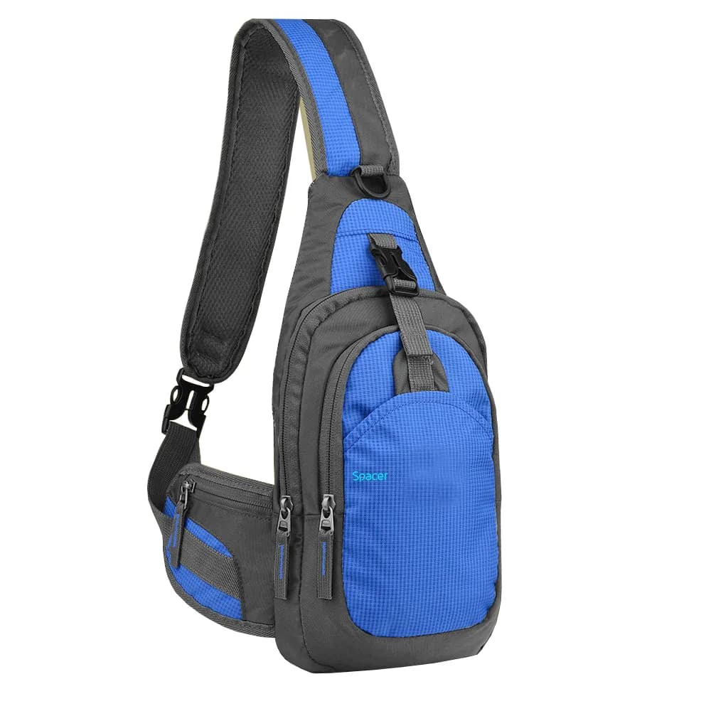 RUCSAC SPACER Sling, nylon,1 bretea, 2 compartimente principale,1 buzunar frontal,1 buzunar lateral, 35x18x7cm, water resistant, blue, "SPB-SLING-BLUE"
