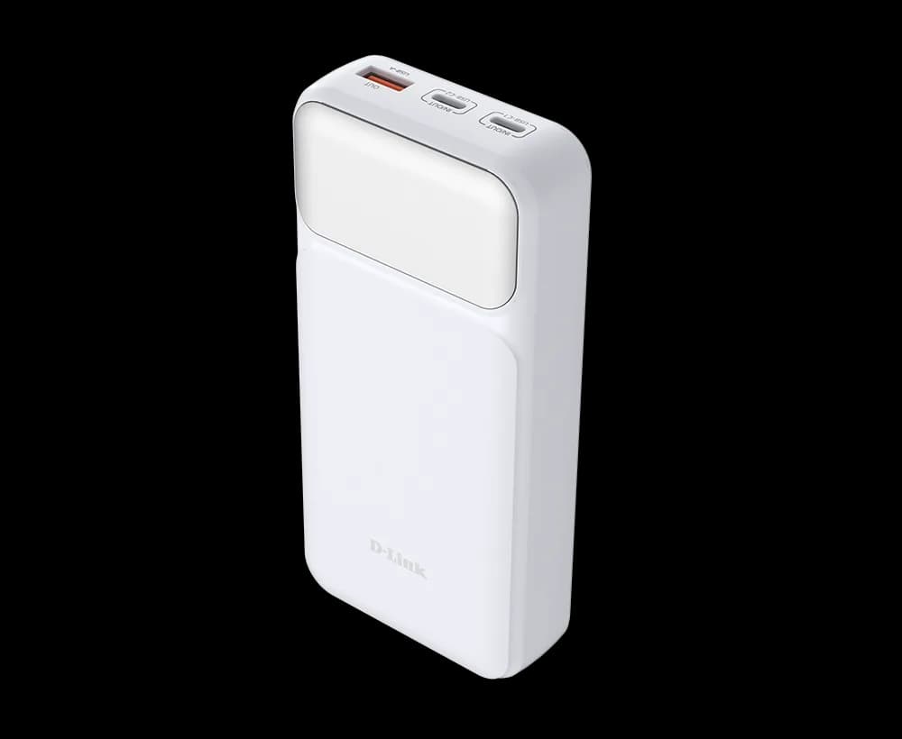 POWER BANK D-Link, 20000mAh 65W max, USB PD 3.0 si QC 3.0, 2 x USB Type-C, 1 x USB, dimensiuni 144 x 69 x 29 mm, alb "DPP-201" — miniatură