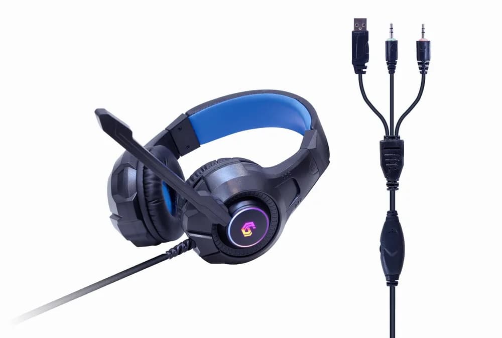 KIT 4-in-1 GEMBIRD, gaming, cu fir, tastatura 104 taste + mouse 2400dpi 6 butoane + casti cu mic 2x3.5" + pad 300x250mm, backlight, USB, black "Ghost" "GGS-UMGL4-02" — miniatură