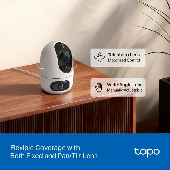 TP-Link Tapo C245D. Type: IP security camera, Placement supported: Indoor, Connectivity technology: Wireless. Mounting type: Ceiling/wall, Product colour: White, Form factor: Spherical. Lens viewing angle, horizontal: 104.3°, Lens viewing angle, vertical: 57.9°, Lens viewing angle, diagonal: 121.8° — miniatură