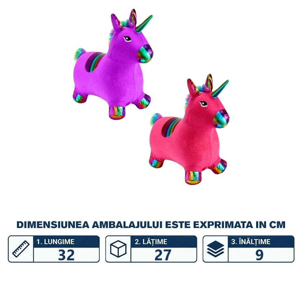 Unicorn din cauciuc, gonflabil, plusat, cu lumina si muzica — miniatură