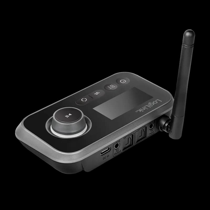 RECEIVER; Transmitter audio Logilink, conect Jack 3.5mm & S/PDIF in/out, dist max.10 m, BT v5.0, suporta dual stream in TX mode,LCD 1.8", ant.,incarcare USB-C,bk "BT0062" — miniatură