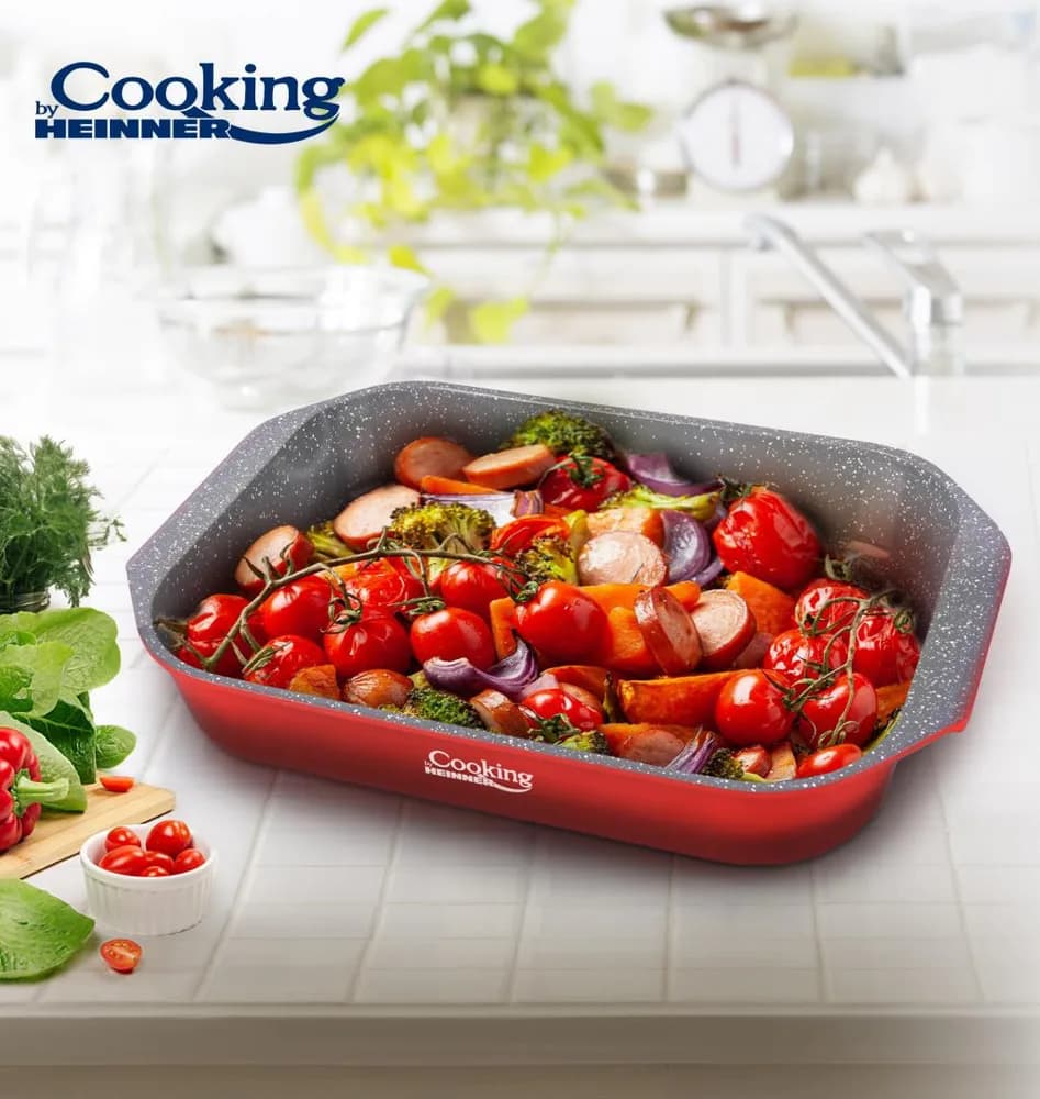 TAVA ALUMINIU CU ACOPERIRE CERAMICA 39.5x26 CM, RED LINE, COOKING BY HEINNER — miniatură
