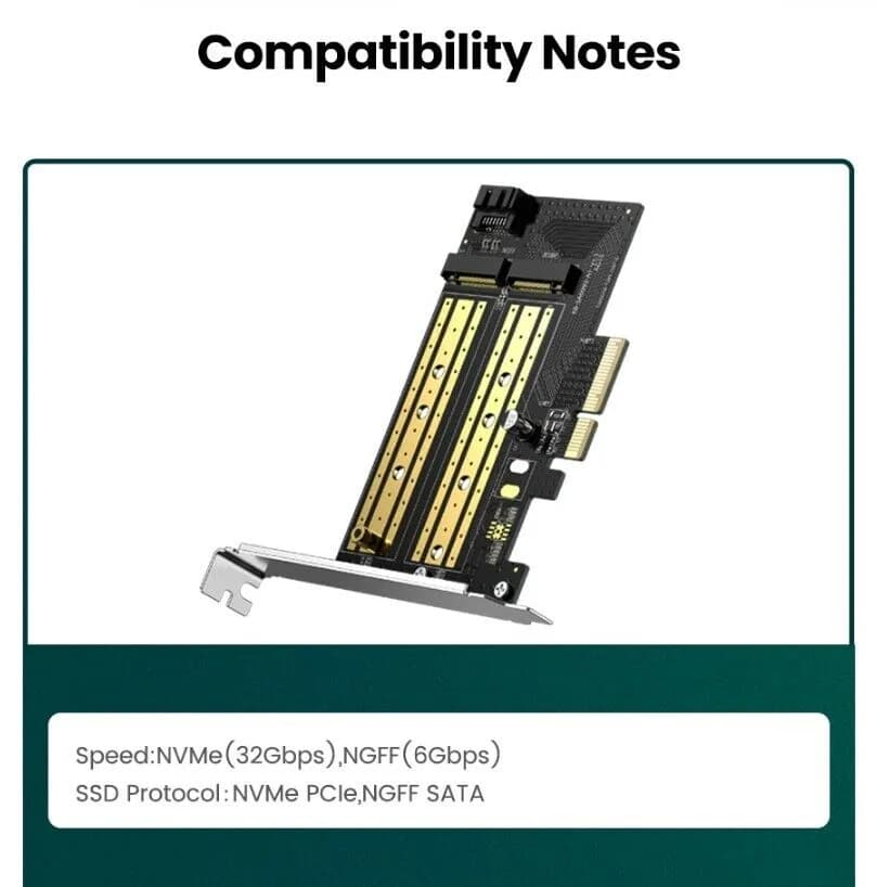 ADAPTOR Ugreen, "CM302" 2 X M.2 (M)(NVMe) la PCle 3.0, adaptor pt. SSD M.2 cu form factor 2280, 2260, 2242 si 2230 "70504" - 6957303875047 — miniatură