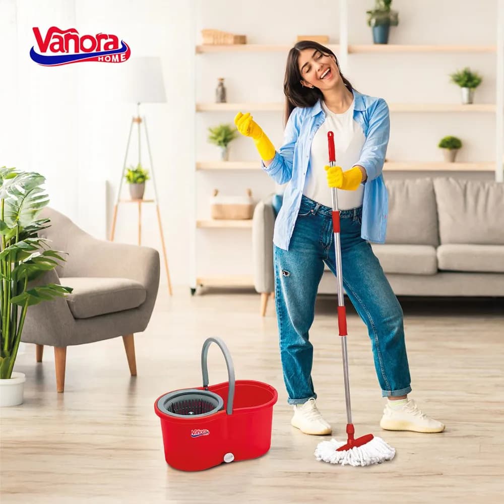 SET CURATENIE CU MOP ROTATIV, CLEAN360, ROSU — miniatură