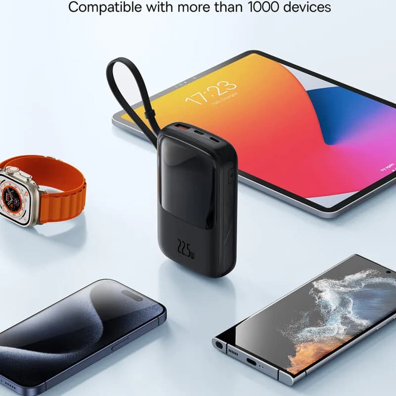 POWER BANK Baseus Qpow Pro+, display, capacitate 10000mAh, 22.5W, 1 x USB; 1 x USB Type-C, cablu integrat 1 x USB Type-C, total 5V/2.4A, negru, "P10067101113-00" - 6932172652463 — miniatură