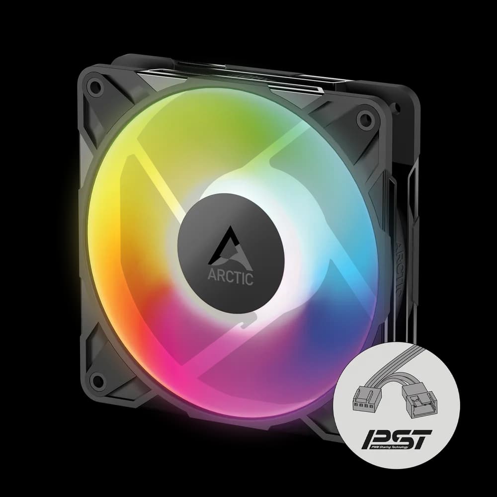 Set 3 ventilatoare Arctic "P12 Pro A-RGB LN - 3 Pack", 120mm, 450 - 2000 RPM, FDB, 49 cfm, 4-Pin Fan Plug + 4-Pin Socket/3-Pin A-RGB Plug + 3-Pin Socket, negru, "ACFAN00347A" — miniatură