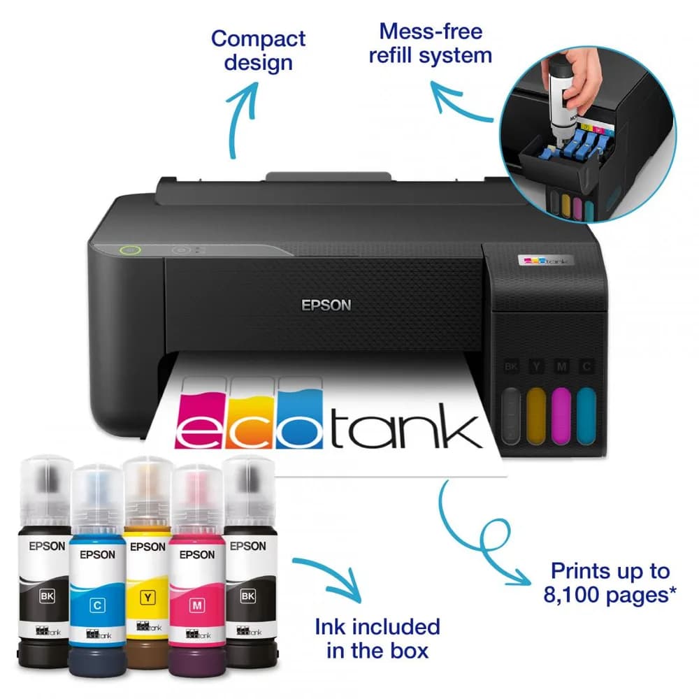 Imprimanta Inkjet CISS Color Epson L1230, A4, Functii: Imprimare., Viteza de Printare Monocrom: 33ppm, Viteza de printare color: 15ppm, Conectivitate:USB, Duplex:Nu, ADF:Nu, (incl.TV 11lei) "C11CJ70402"(RAPO) — miniatură