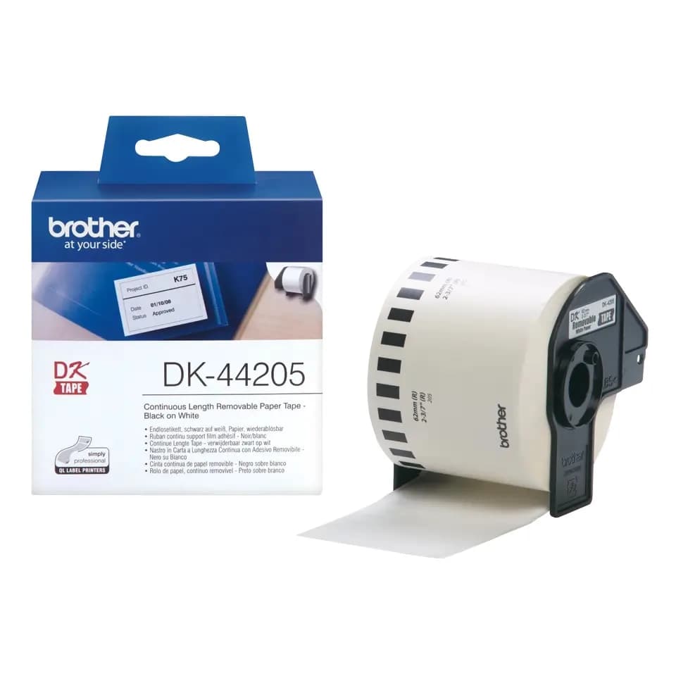 Banda Continua Hartie Original Brother Black on White, DK44205, pentru P-TOUCH QL-1100|QL-800|QL-810|QL-1050|QL-1060|QL-500|QL-560|QL-570|QL-580|QL-650|QL-700, 62x30mm, 48m, incl.TV 0 RON, "DK44205"