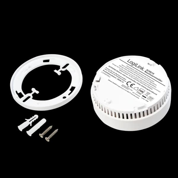 DETECTOR de fum LOGILINK, montare tavan/ perete, alarma 85 dB, buton test, baterie 3V, VdS, alb "SC0010" — miniatură