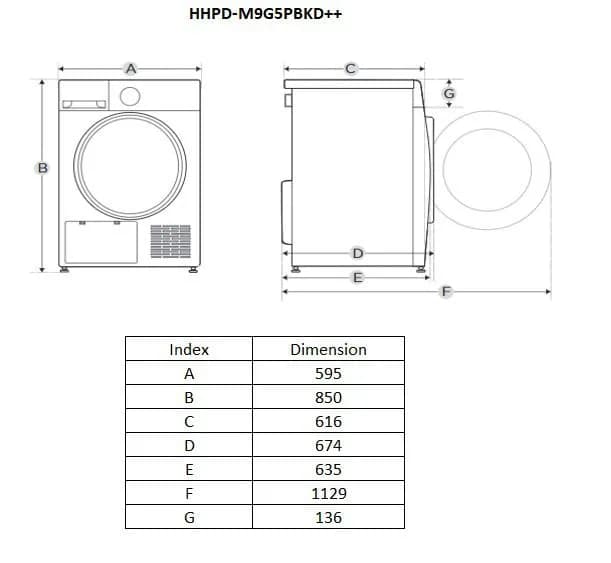 Uscator de rufe HEINNER HHPD-M9G5PBKD++, 9 kg, Clasa: D, Alb — miniatură