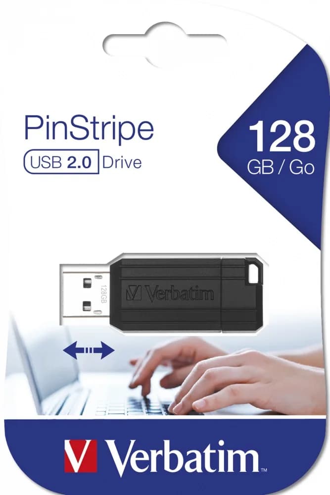 MEMORII USB Verbatim 2.0 PINSTRIPE 128GB BLACK, "49071" — miniatură