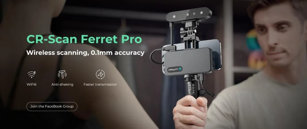 CREALITY 3D SCANNER CR-SCAN FERRET PRO, Rezolutie 3D: 0.16mm, Distanta lucru: 150-700mm, Viteza scanare: 30fps, Acuratete: 0.1mm, Conectivitate wireless WI-FI6, Durata sesiune max: 2.5h, Capacitate acumulator: 5000mAh, Sisteme de operare: IOS, Windows, Android, raza single capture: 560x820mm
