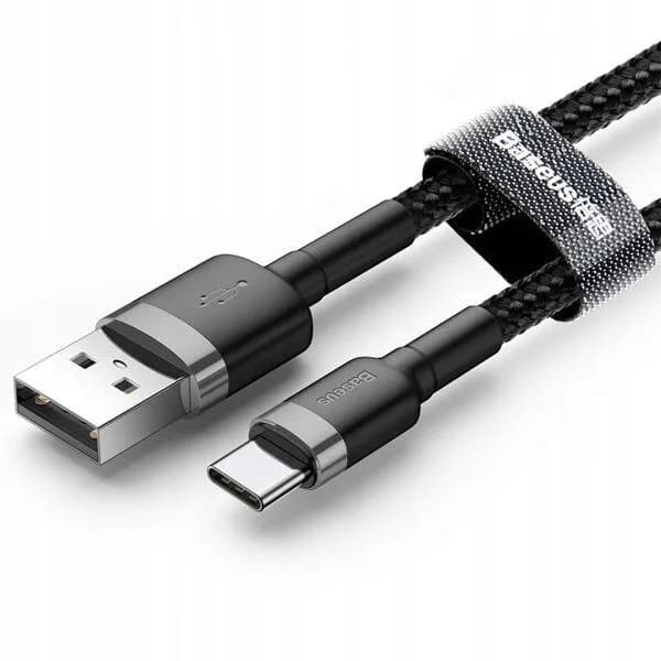 CABLU alimentare si date Baseus Cafule, Fast Charging Data Cable pt. smartphone, USB la USB Type-C 2A, 2m, gri + negru "CATKLF-CG1" - 6953156278233