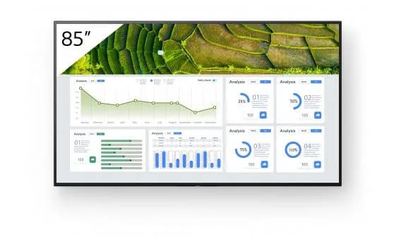 Monitor signage Sony BZ30L, 85", 440nit, 24/7, UHD, panel VA, D-LED, 15.9ms, contrast static 6000:1, contrast dinamic 300000:1, mătuire 2%, Android 10, stocare 16GB. Miracast, Chromecast built-in, AirPlay, Apple HomeKit, Google Play Store. Conectivitate: WiFi (2.4GHz, 5GHz), BT 4.2, 1xComposit