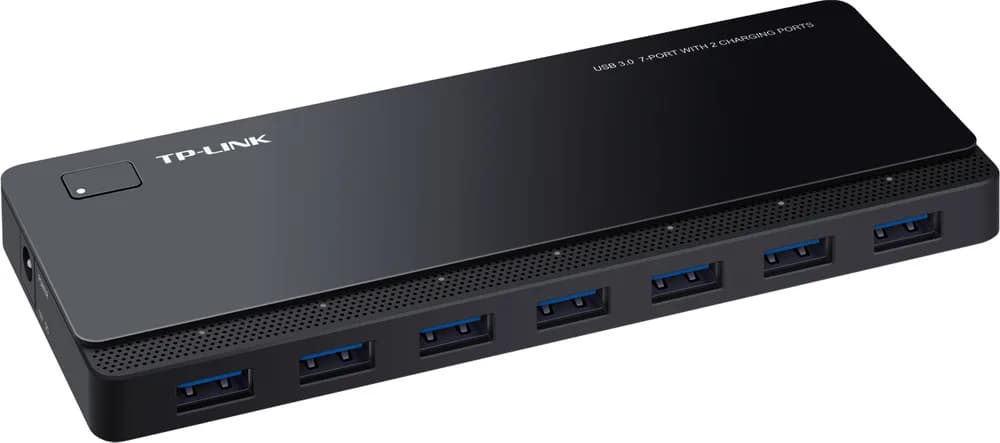 HUB extern TP-LINK, porturi USB: USB 3.0 x 7, Fast Charging Port x 2, conectare prin USB 3.0, alimentare retea 220 V, cablu 1 m, negru "UH720" — miniatură