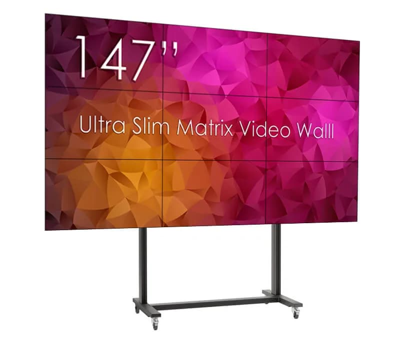 Solutie VideoWall 3x3 cu suport Vogel's cu baza mobila, 9 Display-uri SWEDX UMX-49K8-1 si Controller / Matrice MXB29VM