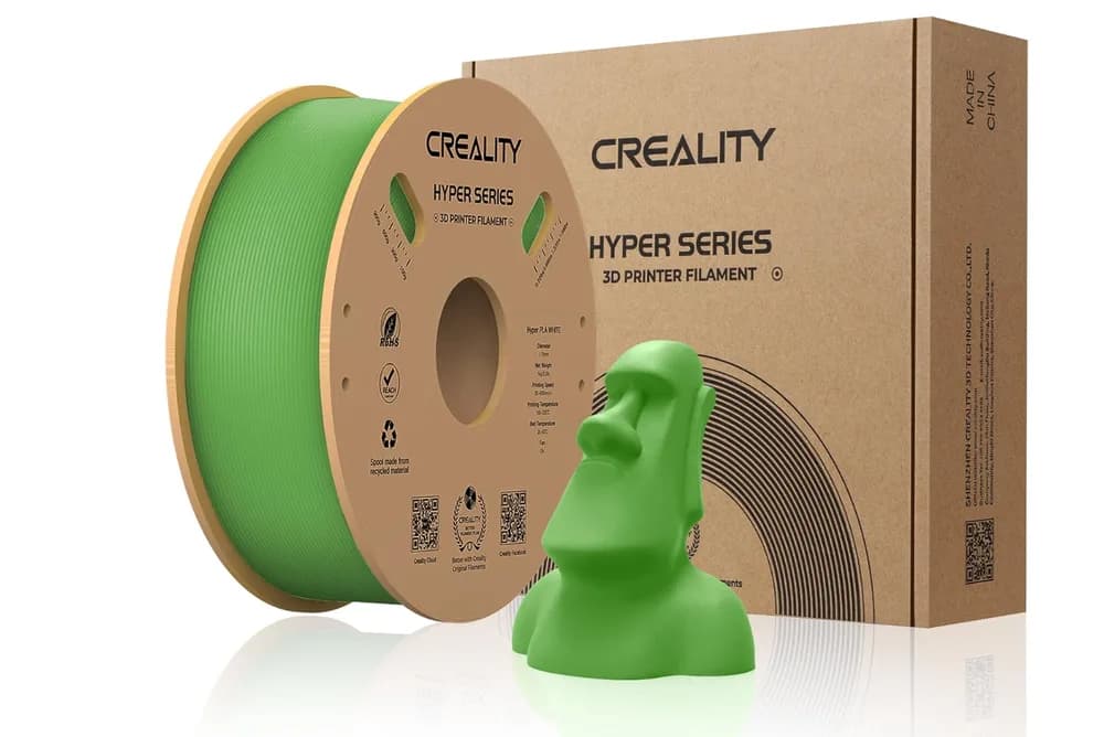 CREALITY HYPER PLA 3D Printer Filament, Green, Temperatura printare: 200-220 grade celsius, Diametru filament: 1.75mm, Tensile strength: 52.99MPa, Bending strenght:92.38Mpa Dimensiuni rola filament: Diametru 200mm, inaltime 70mm, gaura centrala 56mm, viteza printare: pana la 600mm/s,