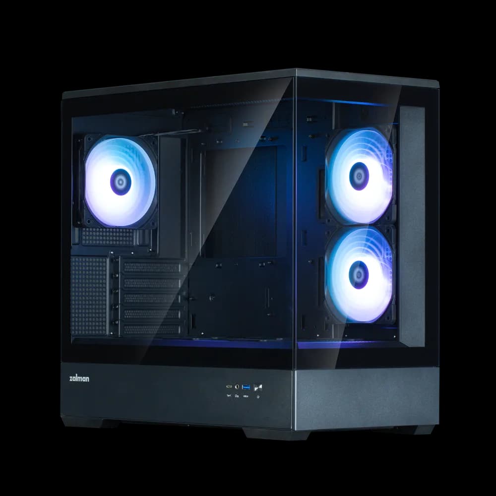 CARCASA Zalman "P30 v2", mini tower, gaming, fara sursa, suporta 9xfan, 3xfan inclus, PSU shroud, USB Type-C x 1, USB 3.1 gen1 x 1, audio+mic, 5 sloturi expansiune, negru, "P30 Black V2" — miniatură