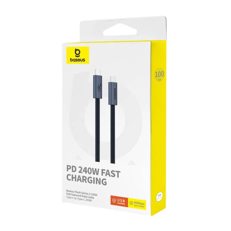CABLU alimentare si date Baseus Flash Series 2 USB4, Fast Charging Data Cable pt. smartphone, video 8K@60Hz, USB Type-C la USB Type-C 240W, 1m, negru "P10311803111-00" - 6932172648817 — miniatură