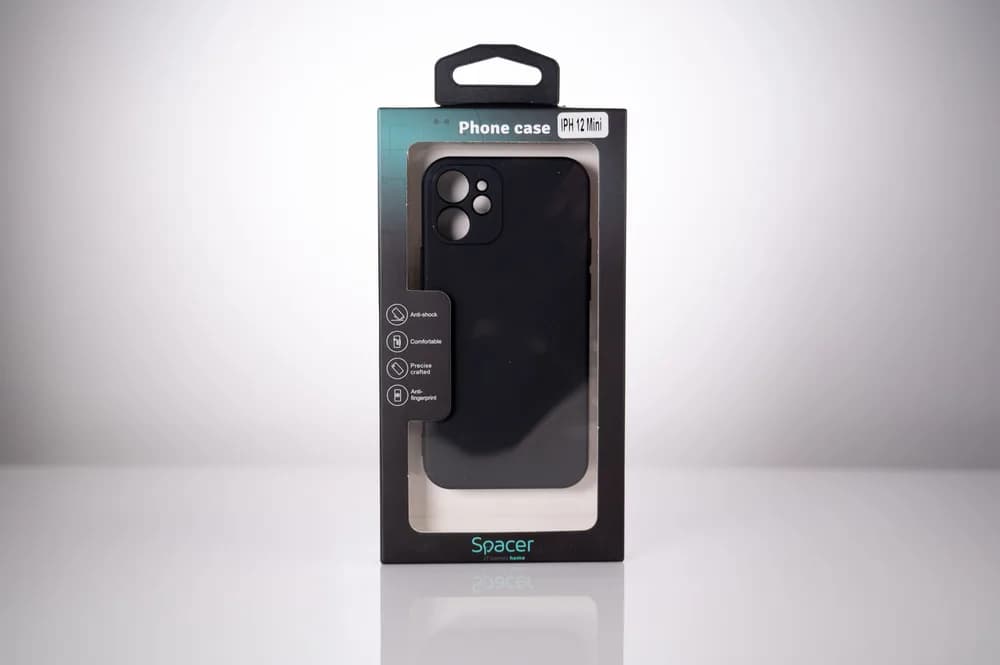 Husa Iphone 12 Mini Spacer, grosime 2mm, material flexibil silicon + interior cu microfibra, negru "SPPC-AP-IP12M-SLK" — miniatură