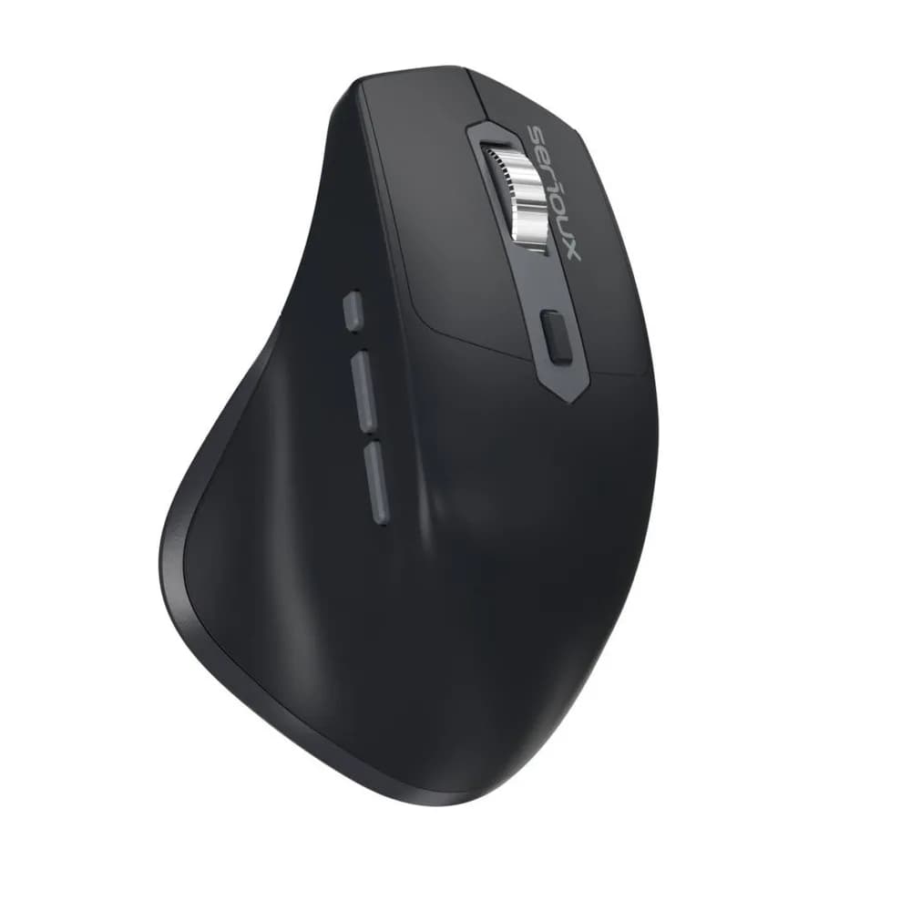 Mouse Serioux Apex 166 Wireless reincarcabil USB-C, Negru, senzor: Optic, DPI: 800/ 1200/1600/ 2400, conexiune: Dongle USB 2,4 GHz, banda de frecventa: 2,4 GHz, click silentios, design ergonomic, baterie integrată litiu de 500 mAh, cerințe OS: Win, Mac, Vista — miniatură