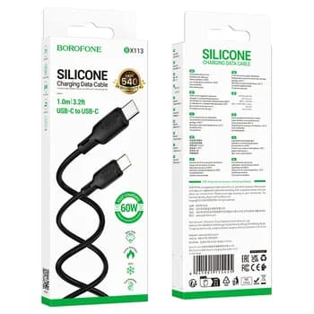 CABLU alimentare si date Borofone "BX113", Fast Charging Data Cable pt. smartphone, USB Type-C la USB Type-C, 60W 3A, 1m, negru "6941991115455" — miniatură