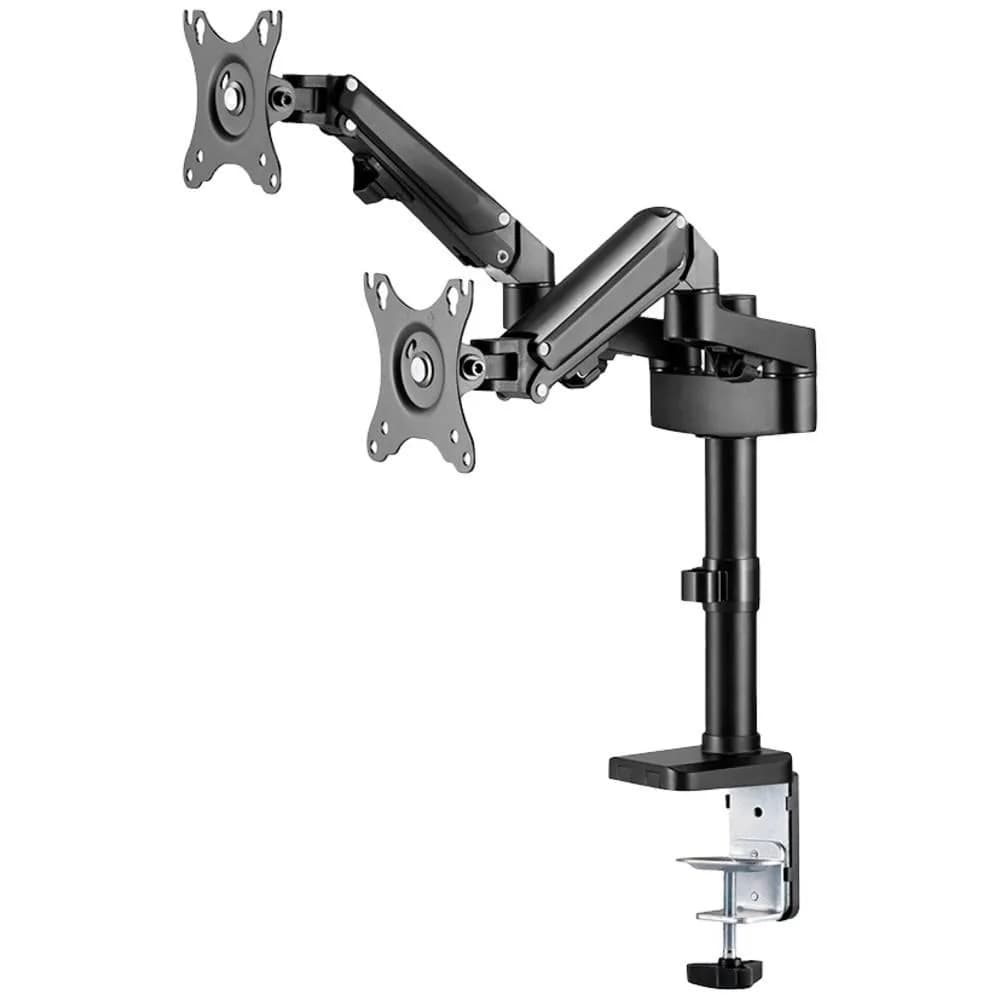 Brat de birou pentru monitor Neomounts, poate sustine 2 monitoare cu diagonala display 17-27", suporta pana la 14kg per monitor, full motion, +45°, -45° inclinatie, +90°, -90° swivel, +180°, -180° rotatie, VESA min 75x75, VESA max 100x100, reglabil pe inaltime: 7,3-48,1 cm, negru. — miniatură