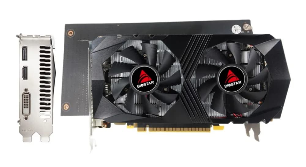 Placa video Biostar "GeForce GTX1050Ti", 4GB GDDR5, 128 bit, PCI Express 3.0 x16, 1 x DisplayPort 1.4a, 1 x HDMI 2.0, 1 x DVI, racire activa 2 x fan, "VN1055TF41" — miniatură