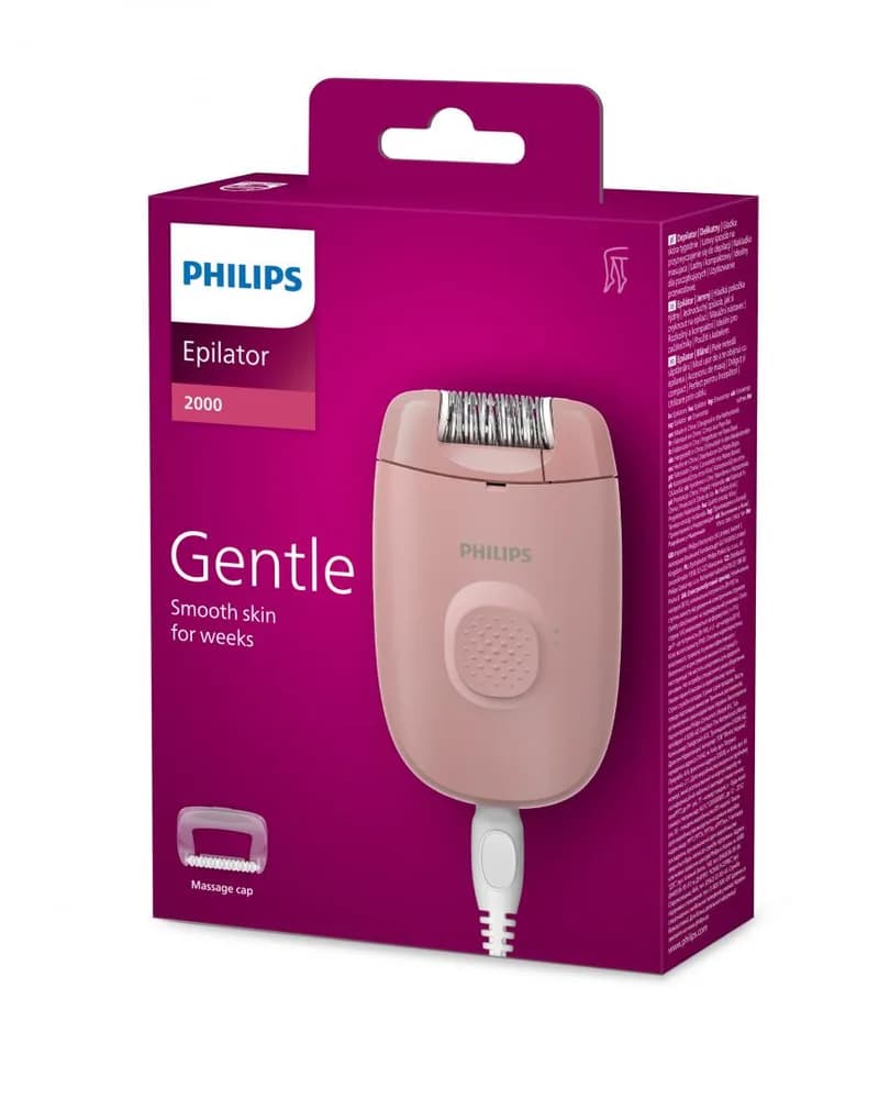 Epilator cu fir PHILIPS Seria 2000 BRE227/00, 1 viteza, 2 accesorii, Retea, Corai, L x A x I (mm) 110x40x145 — miniatură