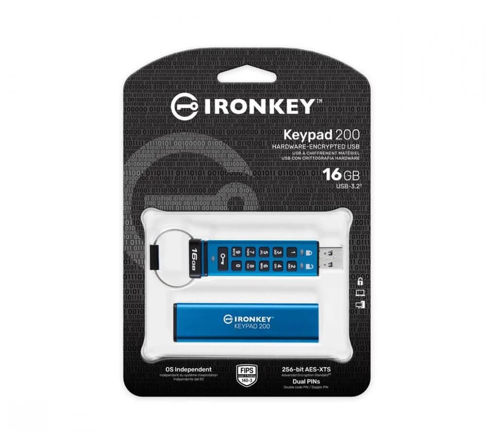 Memorie USB Kingston Keypad 200 16 GB, USB 3.2, Albastru — miniatură