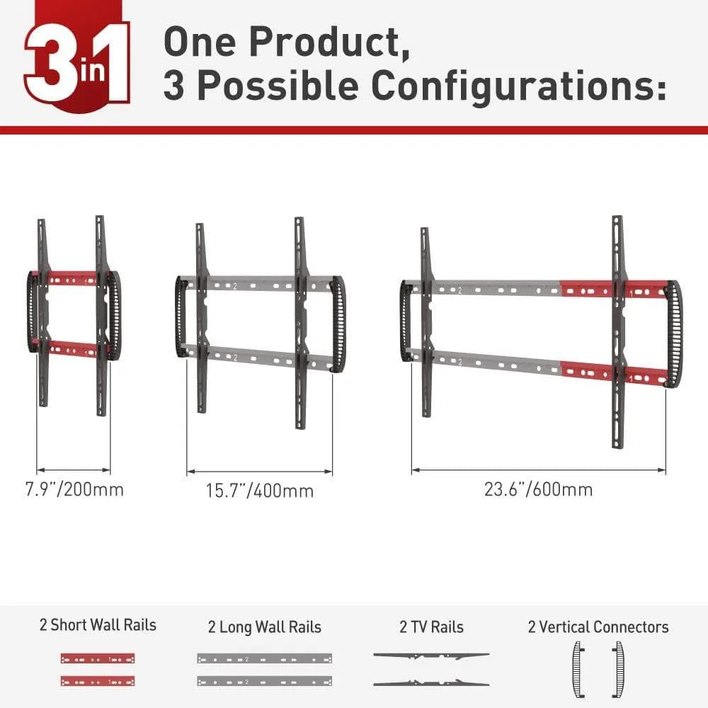 Suport TV de perete Barkan, pentru ecrane de pana la 13" - 90", greutate maxima suportata 60kg, distanta fata de perete 80mm - 200mm, VESA max. 600x400 mm, negru — miniatură
